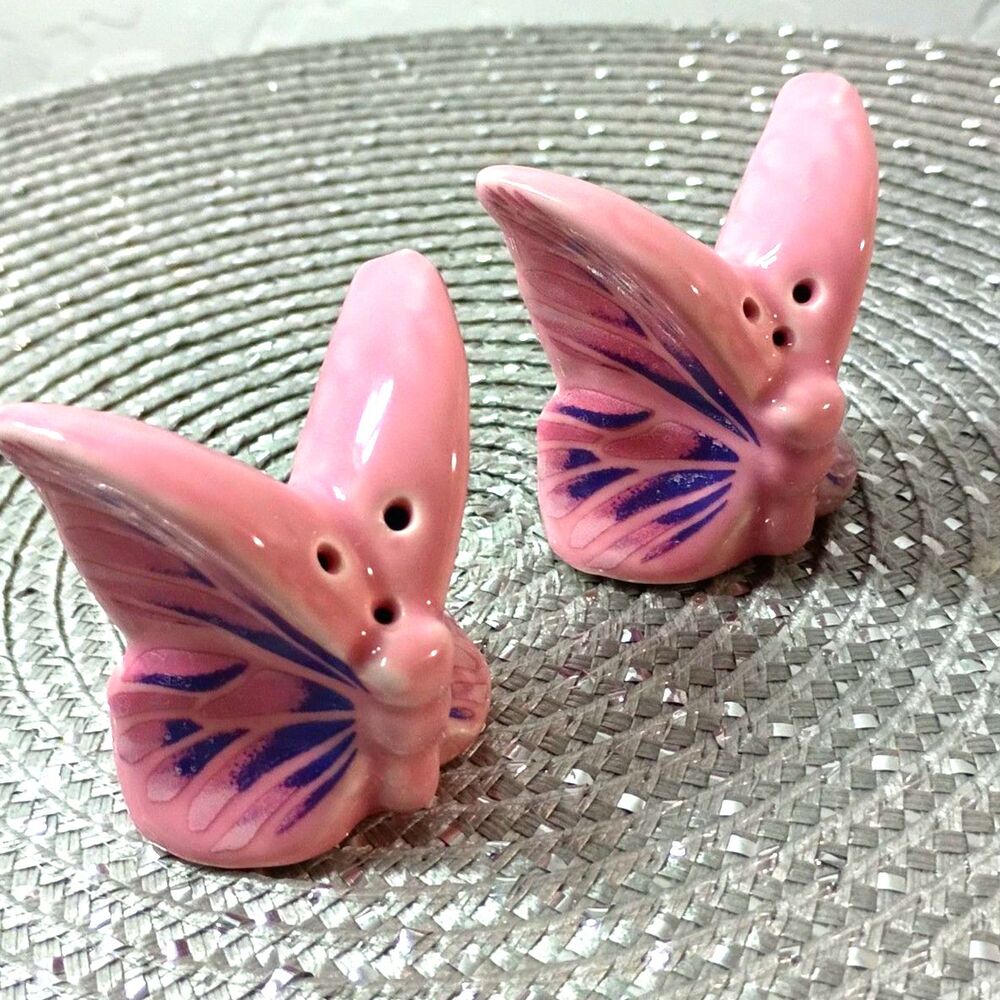 Mini Butterfly Salt and Pepper Shakers Pink Blue and White~New~